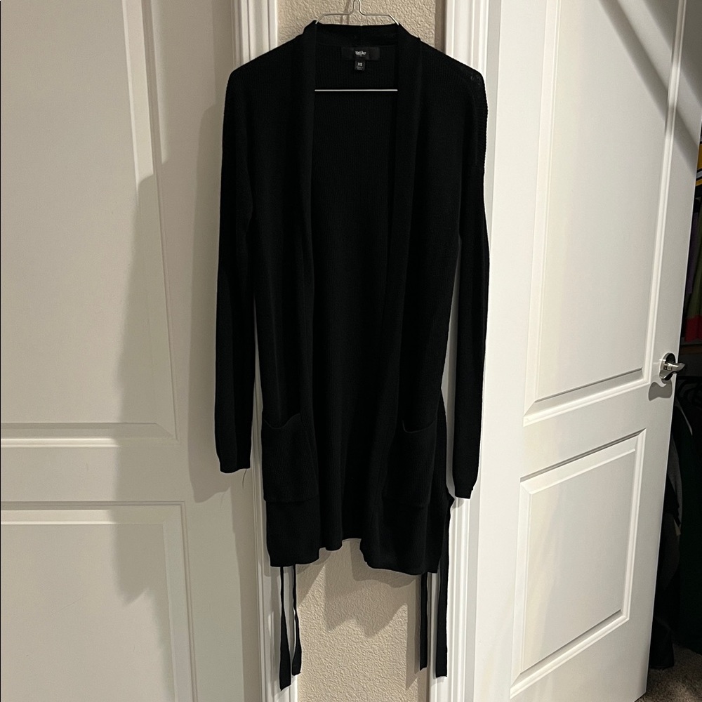 Black Open-Front Long Cardigan Sweater - Unbranded